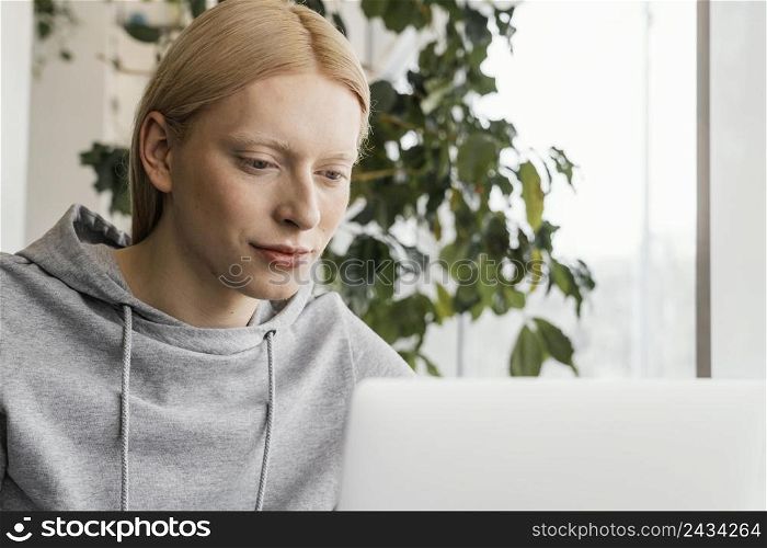 close up woman working laptop 2