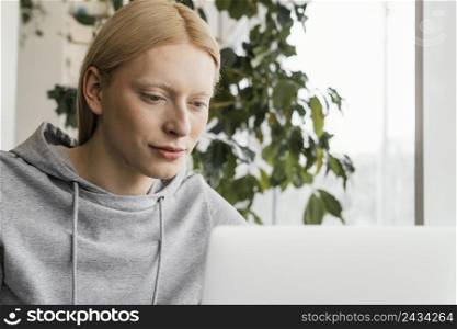close up woman working laptop 2
