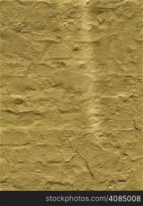 Close up yellow brown paint uneven old concrete wall background or texture