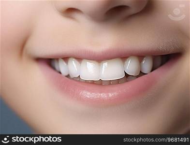 Close up young boy detail healthy white teeth.AI Generative