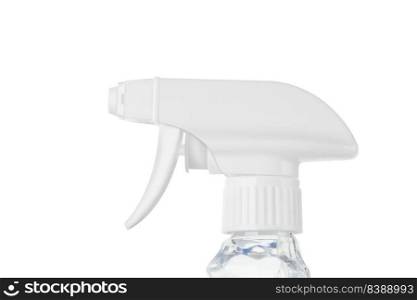 Close view of a plastic spray bottle’s head for dispersion isolated on a white background. With clipping path