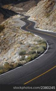 Close view of empty road through scenic canyon, Santa Rosalia, Baja California, Mexico