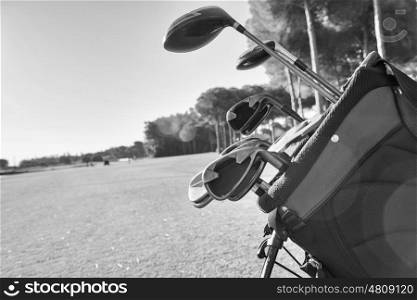 Close view of the golf equipment on the golf course