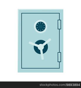 Closed bank safe. Steel strongbox with combination lock. Bank box. Isolated vector illustration in flat style. Closed bank safe, open empty safe and cabinet with money and gold bars. Steel strongbox with combination lock