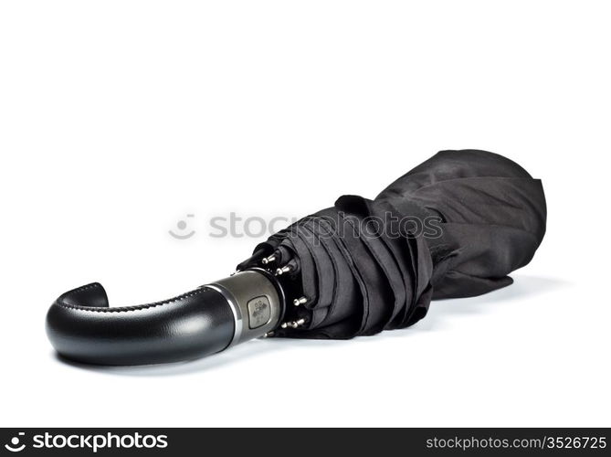 closed black umbrella isolated on white background