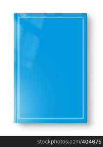 Closed blue blank book mockup with frame, isolated on white. Closed blue blank book with frame isolated on white