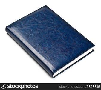 closed blue leather notebook isolated on white