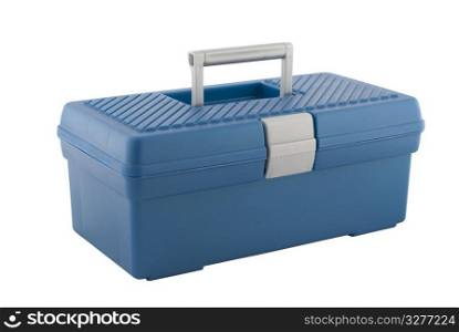 Closed blue toolbox isolated on white background.