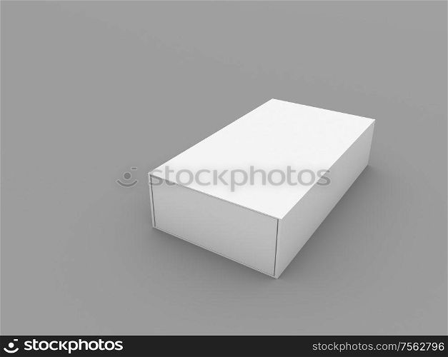 Closed box mock up on gray background. 3d render illustration.. Closed box mock up on gray background.