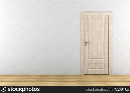closed brown wooden door on white wall