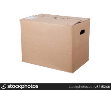 Closed cardboard box, isolated on a white background