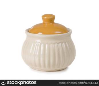 closed ceramic sugar bowl on a white background