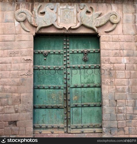 Closed door of a building, Barrio De San Blas, Plaza De Las Nazarenas, Cuzco, Peru