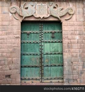 Closed door of a building, Barrio De San Blas, Plaza De Las Nazarenas, Cuzco, Peru