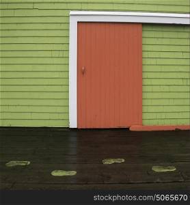 Closed door of house in Spinnakers Landing, Summerside, Prince Edward Island, Canada