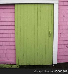Closed door of house in Spinnakers Landing, Summerside, Prince Edward Island, Canada