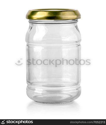 Closed empty glass jar with metal lid isolated on white with clipping path
