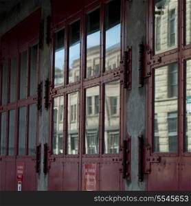 Closed exterior doors of a building, Seattle, Washington State, USA