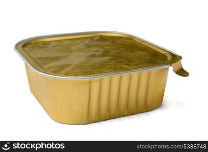 Closed foil take away food containers isolated on white
