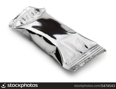 Closed food foil package isolated on white