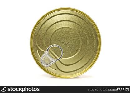 closed gold metal tin isolated on white background