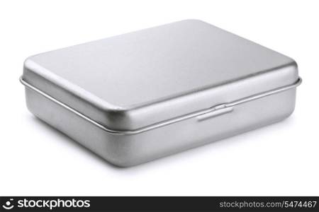 Closed metal box isolated on white