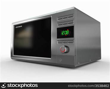 Closed metallic microwave on white background. 3d