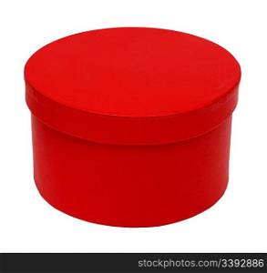 closed red round box isolated on white