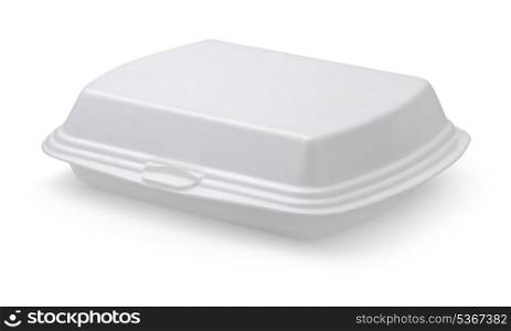 Closed styrofoam food box isolated on white