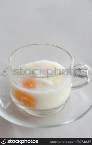 Closed up soft boiled egg in the glass. soft boiled egg