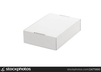 Closed white blank carton box isolated on white background with clipping path