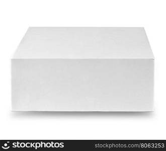 Closed white cardboard box isolated on white background. Closed white cardboard box