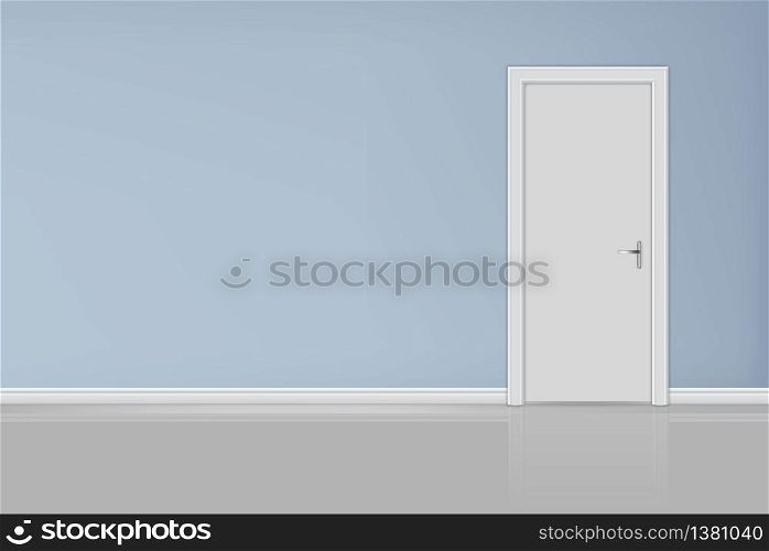 Closed white entrance door illustration design. Interior room concept. The door frame and lock. Front door. Illustration 3D stock