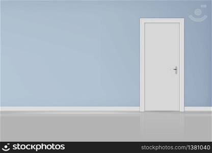 Closed white entrance door illustration design. Interior room concept. The door frame and lock. Front door. Illustration 3D stock