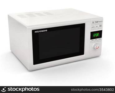 Closed white microwave on white background. 3d