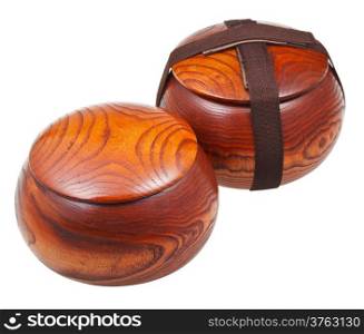 closed Wild Chinese Jujube Date Wood bowls for Go game stones isolated on white background