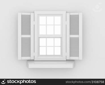 Closed window and shooters on grey isolated background. 3d