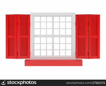 Closed window and shooters on white isolated background. 3d