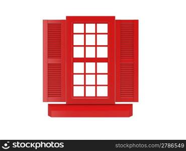 Closed window and shooters on white isolated background. 3d