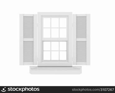 Closed window and shooters on white isolated background. 3d