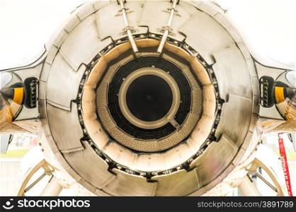 closeup abstract of a military fighter jet engine