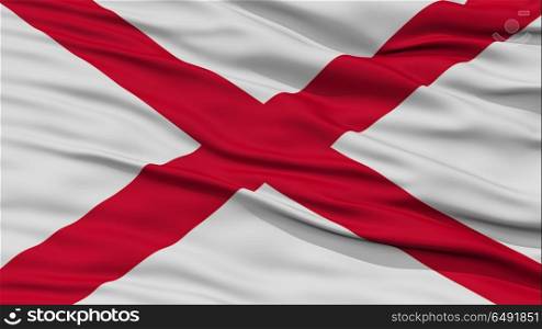 Closeup Alabama Flag on Flagpole, USA state, Waving in the Wind, High Resolution