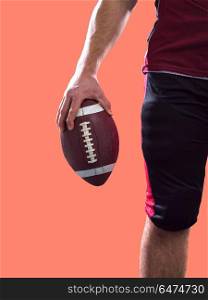 closeup American Football Player isolated on colorfull backgroun. Closeup Portrait of a strong muscular American Football Player isolated on colorful background