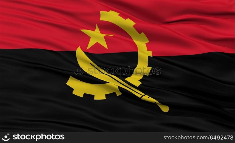 Closeup Angola Flag, Waving in the Wind, High Resolution