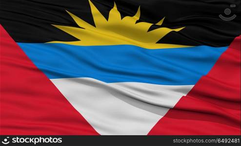 Closeup Antigua and Barbuda Flag, Waving in the Wind, High Resolution