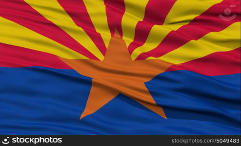 Closeup Arizona Flag, USA state. Closeup Arizona Flag on Flagpole, USA state, Waving in the Wind, High Resolution