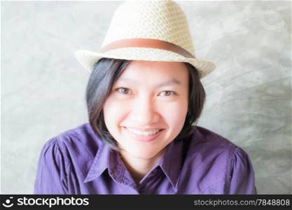 Closeup asian woman smiling in happy moment, stock photo