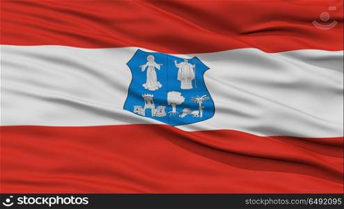 Closeup Asunction City Flag, Capital City of Paraguay, Waving in the Wind