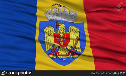 Closeup Bucharest City Flag, Capital City of Romania, Waving in the Wind