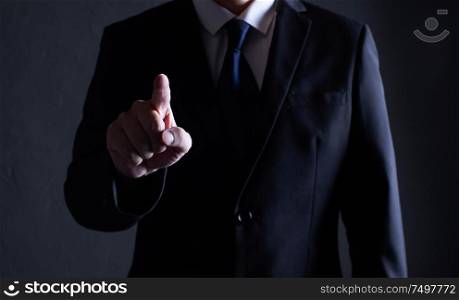 Closeup businessman pressing gesture pose .